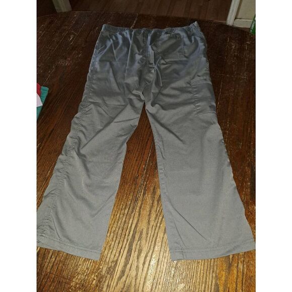 Large Petite Landau Pro Flex Grey Drawstring Elastic Waist Scrub Pants w Pockets - Picture 2 of 2